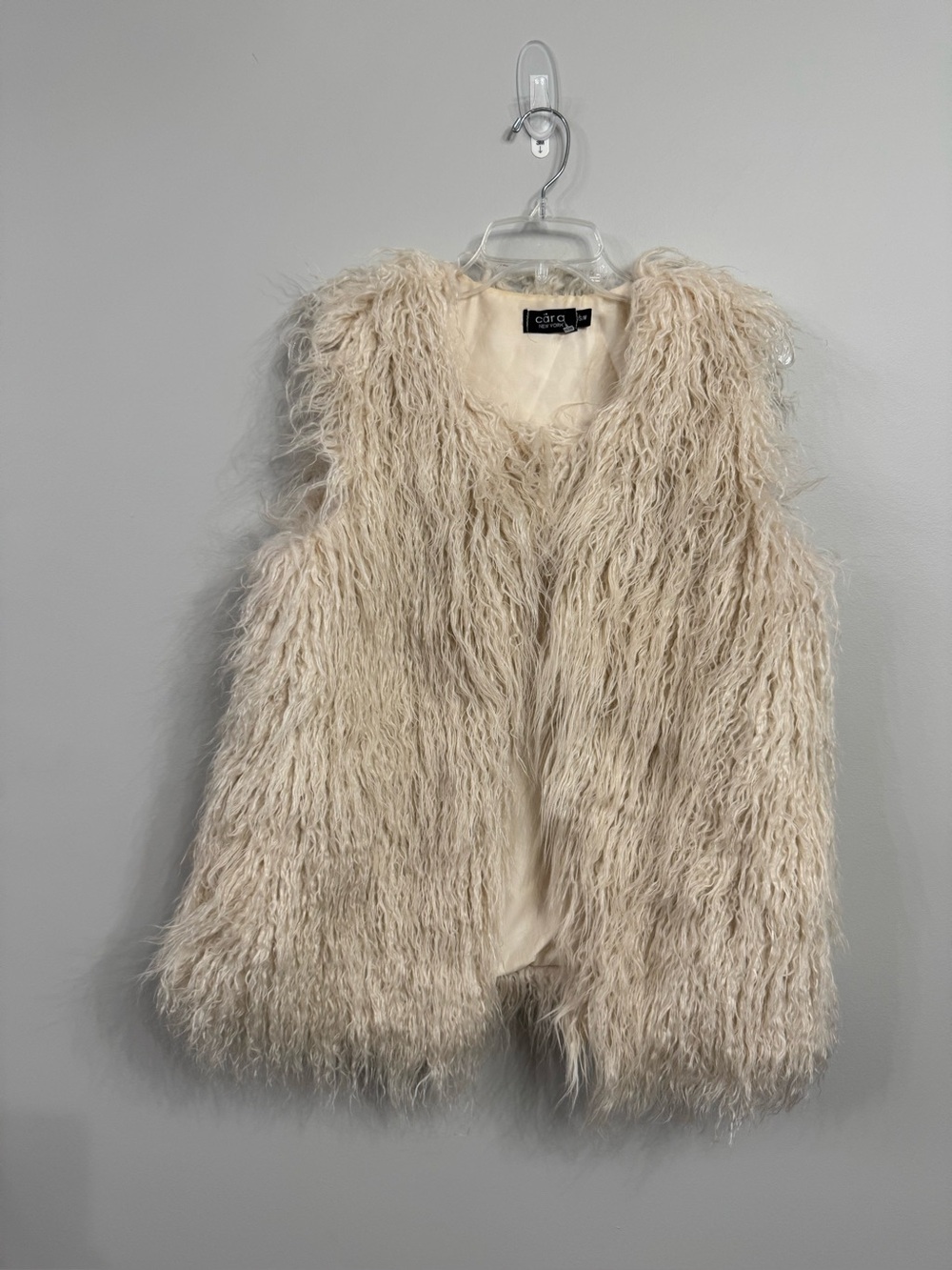 Cara New York Cream Shaggy Faux Fur Open Front Vest - Size S/M bohemian glam